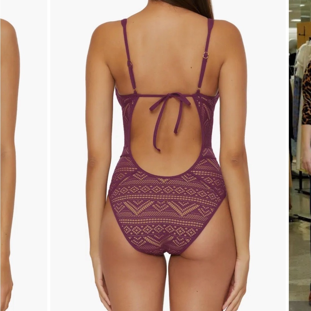 Becca Aubergine Crochet Lace One Piece Swimsuit - Picture 6 of 16